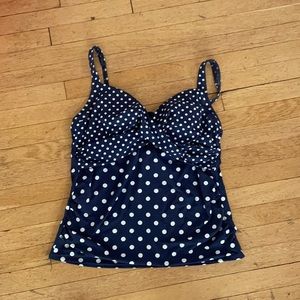 EUC lands end navy polka dot tankini size 16